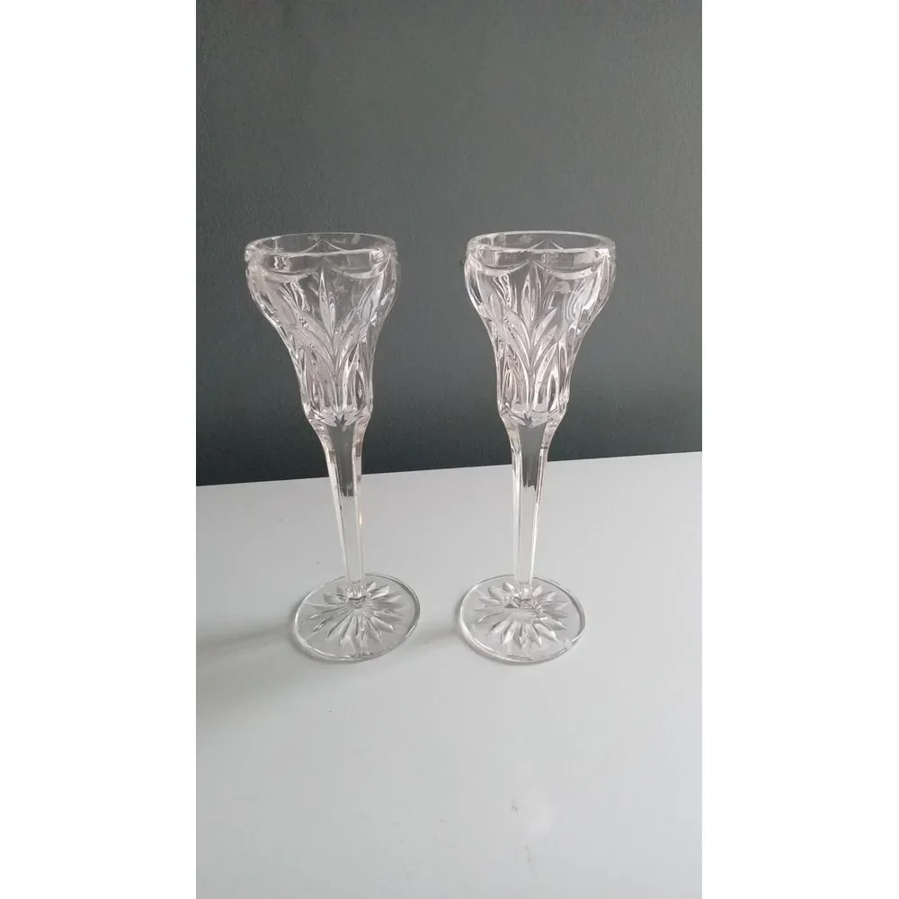 Elegant Crystal Champagne Flute Set of 2 - Vintage Cut Glass Wedding Toast Glass